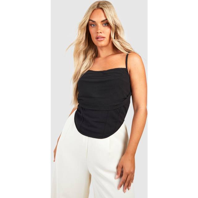 Womens Plus Strappy Ruched Corset Top - Black - 24