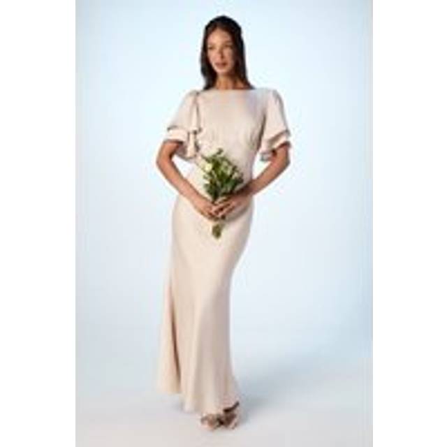 Coast Honoured Satin Back Crepe High Neck Short Sleeve Maxi Bridesmaid Dress - Champagne - 8