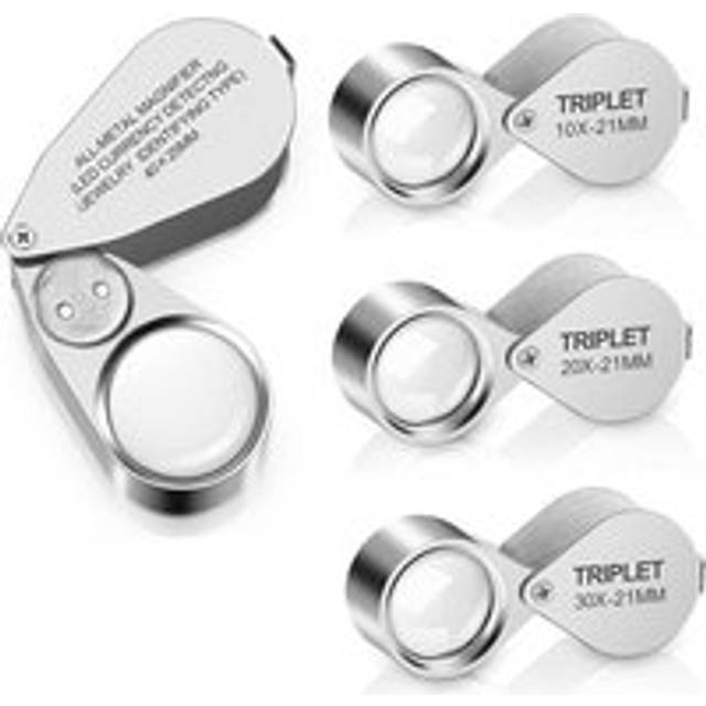 Magnifier 4PCS Illuminated Jewelers Loupe Magnifier, 10X 20X 30X 40X Full Metal Magnifying Glasses, Pocket Foldable Jewelry Loop
