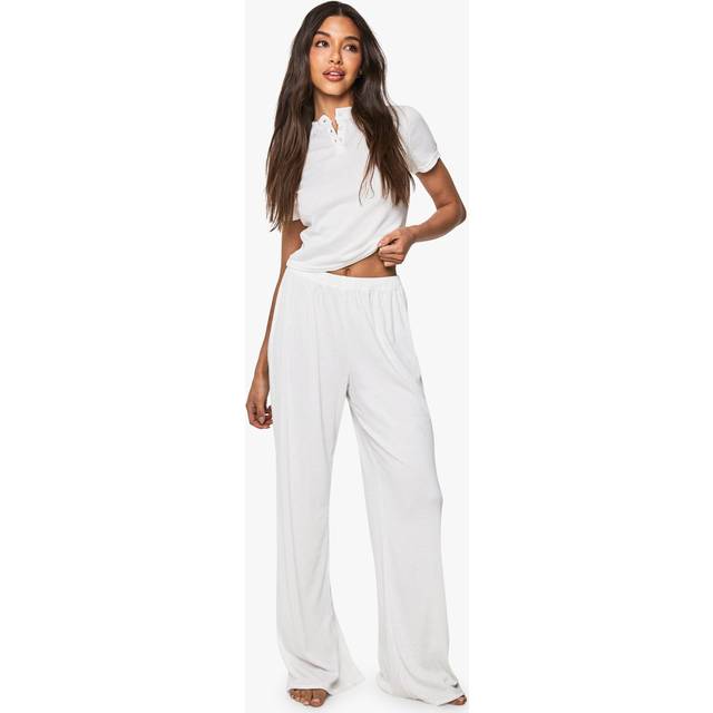 Womens Bridal 'Mrs' Embroidered Pointelle Baby T-Shirt & Trousers Pyjama Set - White - 12, White