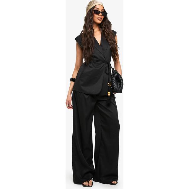 Womens Tailored Linen Look Wide Leg Trouser - Black - 8, Black