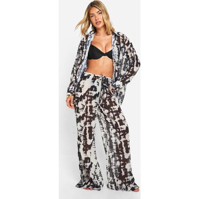 Womens Tie Dye Chiffon Beach Trousers - Black - M