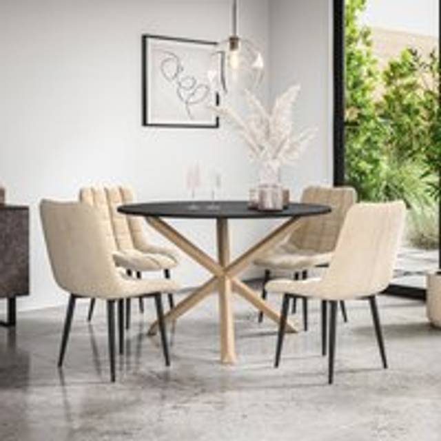 Malvern round dining table and chairs - black top w solid oak legs + nova chair