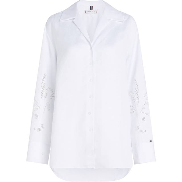 Embroidered Linen Shirt - White - 10