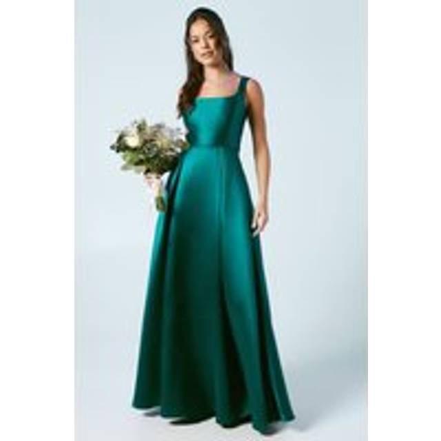 Scoop Neck Full Skirted Twill Bridesmaids Dress - Green - 10