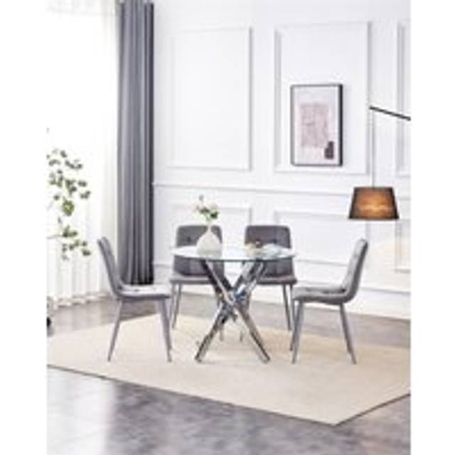 Kosy Koala 4 Seater Glass Round Dining Set Grey Velvet - Multi