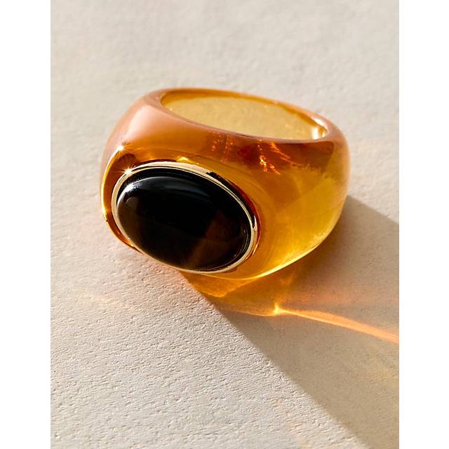 Studio Resin Ring in Orange/Tigers Eye, Size: 7