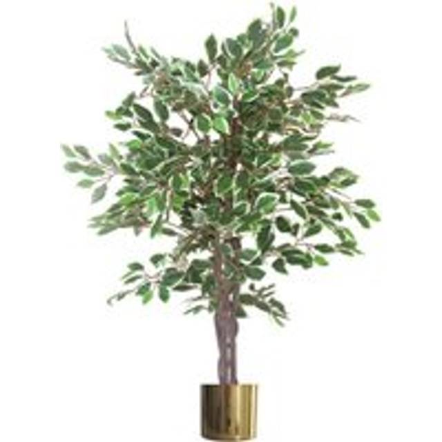 130cm LARGE Realistic White Edge Ficus Artificial Plant Tree Gold Metal Planter