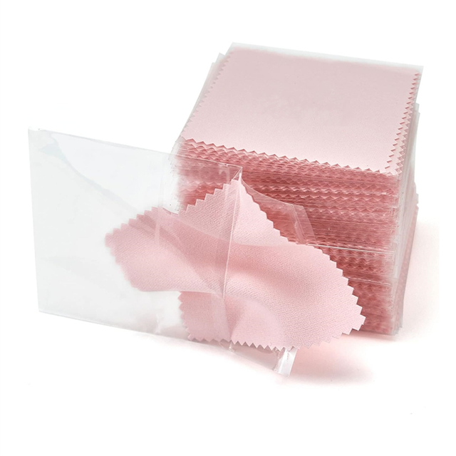 100PCS Jewelry Cleaning Cloth,Professional Polishing Cloth Individually Wrapped,Pink Silver 3.15X3.15in