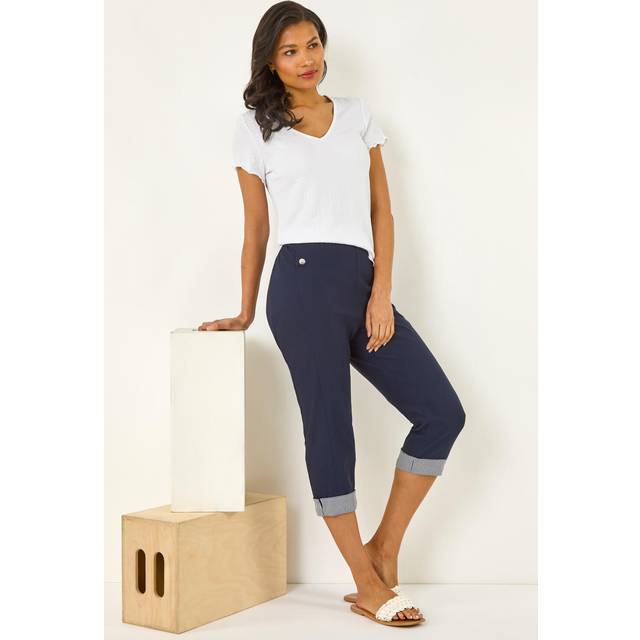 Contrast Stripe Cropped Trouser - Navy - 10