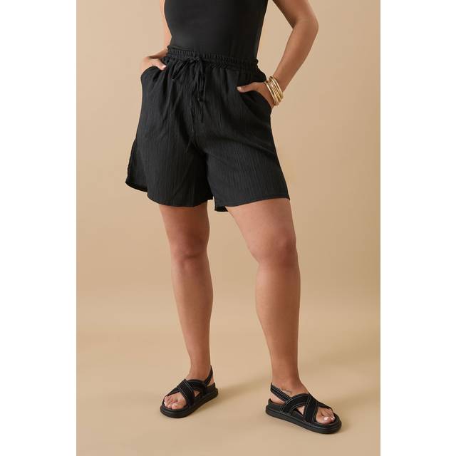 Yours Curve Black Textured Tie Front Shorts, Women's Curve & Plus Size, Yours - 22-24