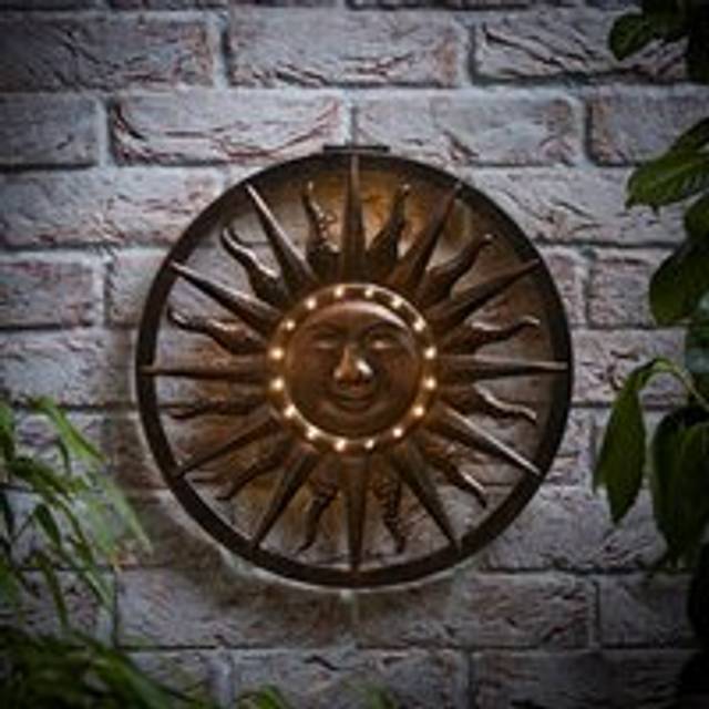Sun Apollo Solar Powered Outdoor Wall Art Garden Fence Ornament Light - Grey - One Size