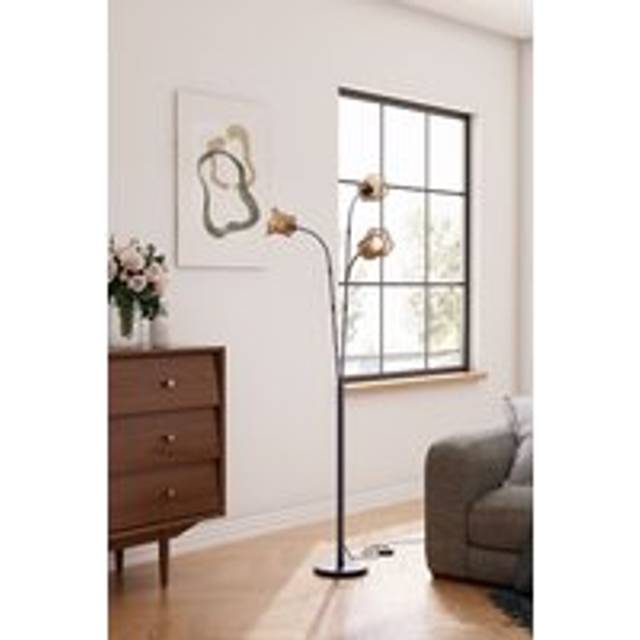 3-Light Paper Rope String-Wrapped Lampshade Floor Lamp - Black - One Size