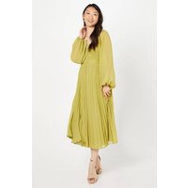 Lace Pleated Midi Wedding Guest Dress - Olive - 10