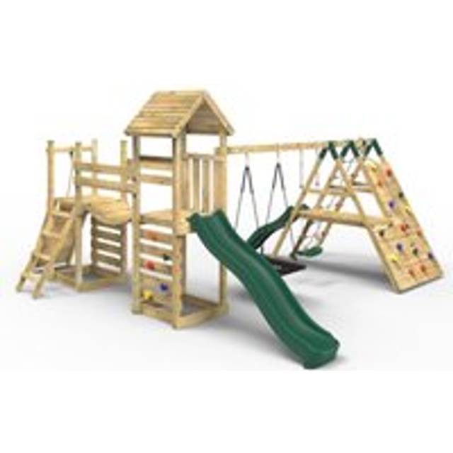 (San Luis) Rebo Double Tower Climbing Frame with Flexible Bridge, Swing & Slide