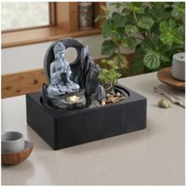 Tabletop Waterfall Fountain with LED Lighting - Stone - One Size