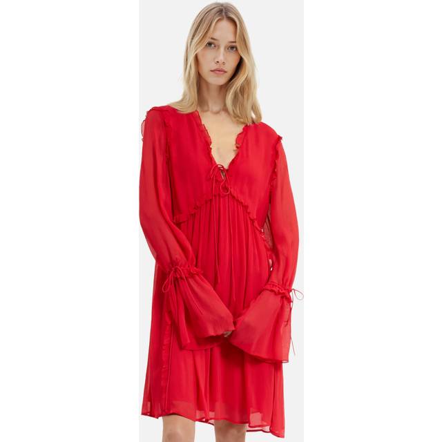 Ruffle Mini Dress - Red - Rock culture, sharp tailoring and Parisian nights are at the core of the DNA that informs French label The Kooples design aesthetic. Founded in 2008 by the Elicha brothers, each collection largely features wardrobe staples including bohemian dresses, outerwear and everyday basics, that are finished with sleek details offering an edgy aesthetic that the brand is known for.