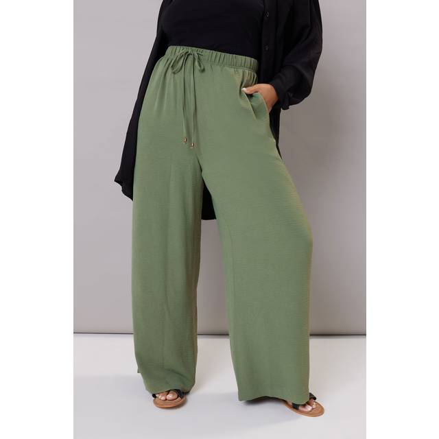 Yours Curve Khaki Green Twill Wide Leg Trousers, Women's Curve & Plus Size, Yours - 22-24