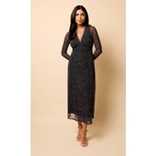Saffron and Amber Black Spot Print Mesh Midi Dress - 8