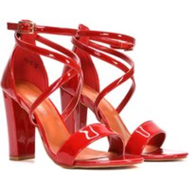 'Briella' Strappy High Block Heel Sandals - Red - 4