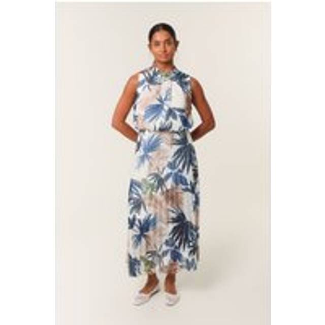 Blue Vanilla Navy Shimmer Print Pleated Sleeveless Dress