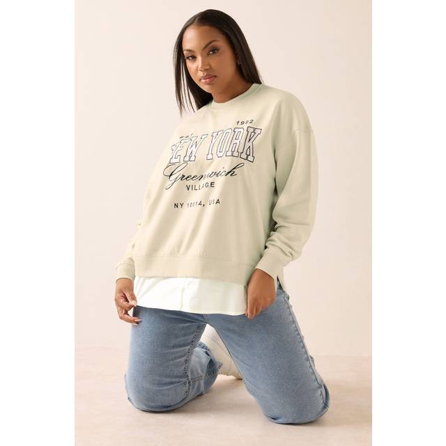 Yours Curve Natural Brown 'New York' 2In1 Sweatshirt, Women's Curve & Plus Size, Yours - 18
