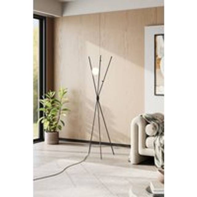 E27 1-Light Moon Lampshade Black Tripod Floor Lamp Corner Standing Light - One Size