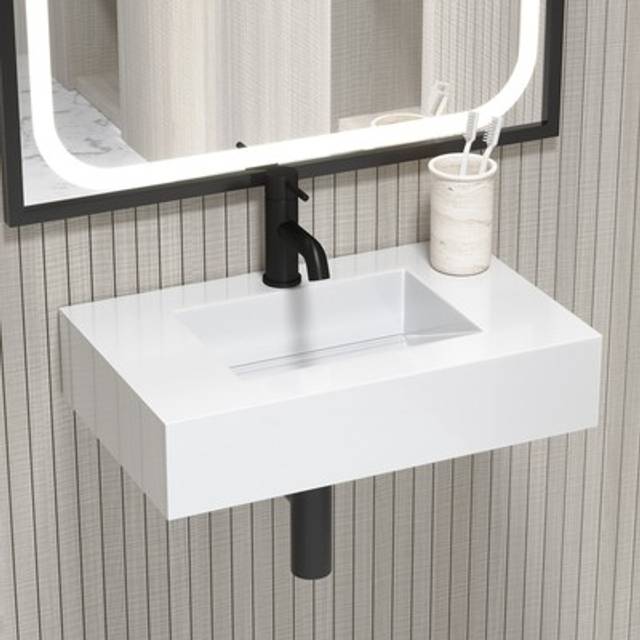 600mm Wall Hung Resin Basin with Built in Drain Gloss White- Oslo