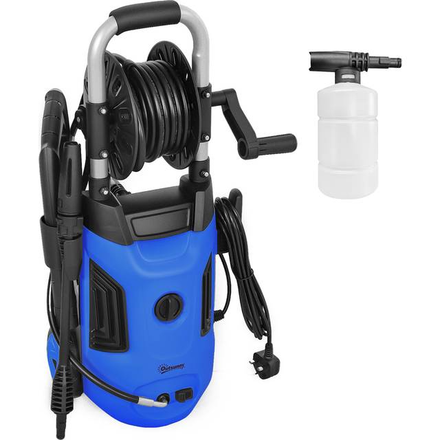 Outsunny 1800W Power Washer 150 Bar Pressure 6M Hose and Hose Reel, Blue