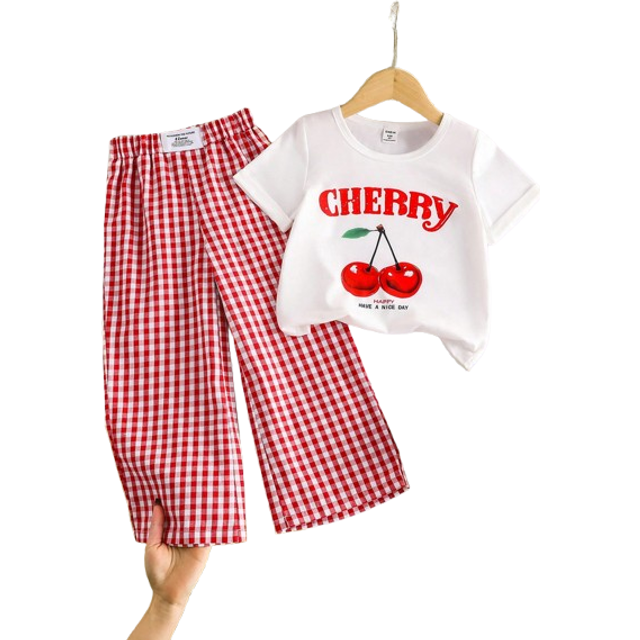 SHEIN 2pcs/Set Young Girl Short Sleeve Round Neck T-Shirt And Pants, Fashion Summer Outfit