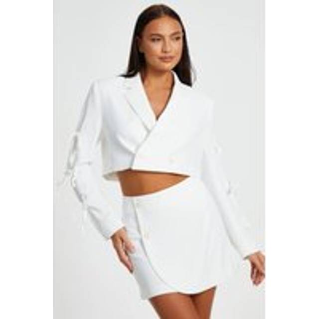 QUIZ Cream Tie Sleeve Cropped Blazer - 16