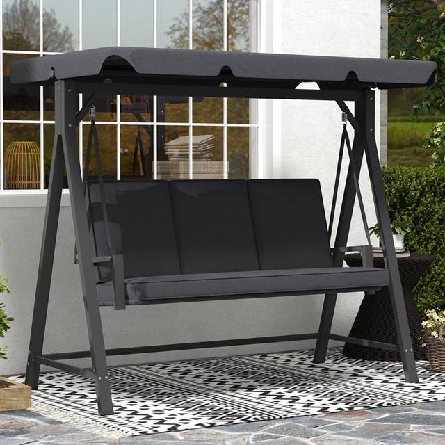 Outsunny 3 Seater Garden Swing Seat with Adjustable Canopy and Cushion Grey, Grey