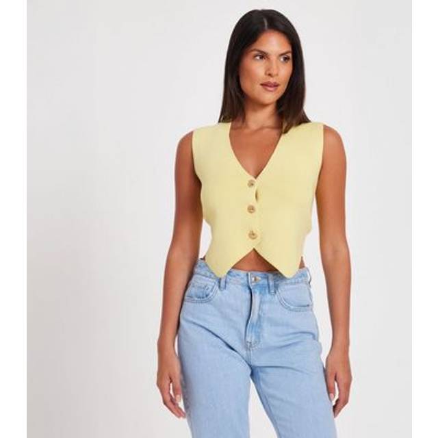 Quiz Women's Light Yellow Knitted Crop Waistcoat New Look - M