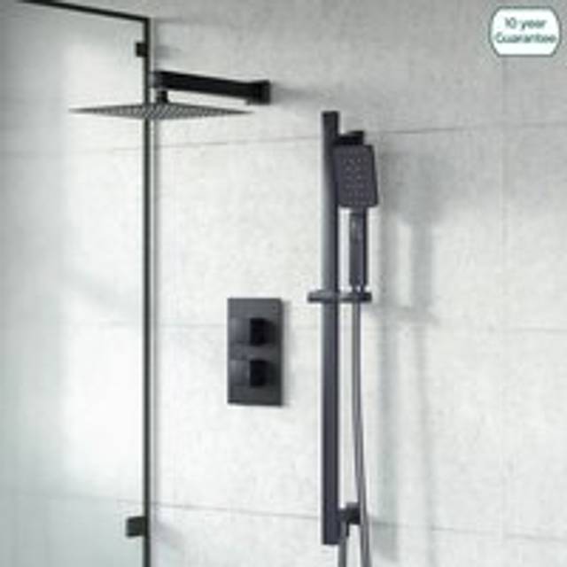 Matte Black Twin Head Rainfall Shower Concealed Mixer Valve Inc Hand Held Set - One Size