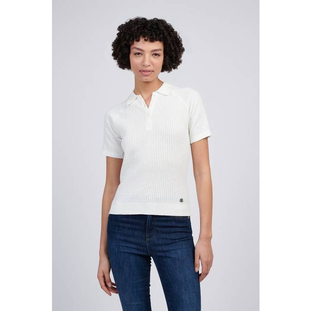 White Vertical Texture Stripe Knit Polo Shirt (L)