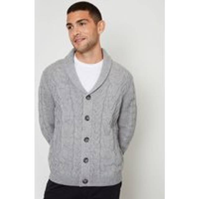 'Finchley' Cable Knit Shawl Collar Cardigan With Wool - Grey - S