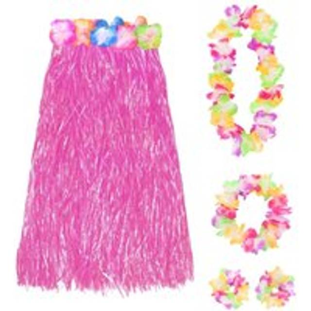 80cm Hawaiian Long Pink Hula Skirt & Lei - Pack of 6