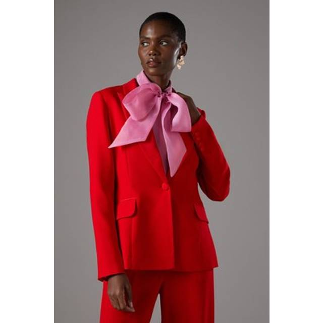 Satin Lapel Blazer - Red - 12