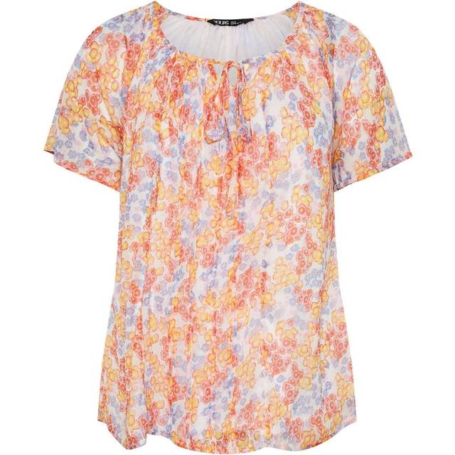 Yours Curve Pink Floral Print Tie Front Pintuck Blouse, Women's Curve & Plus Size, Yours - 20