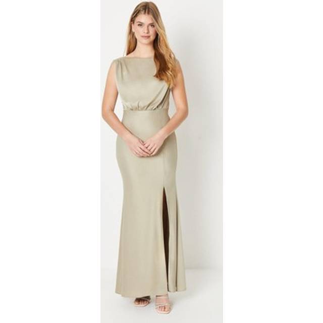 Debut london womens bridesmaids dress olive satin cowl back sleeveless long