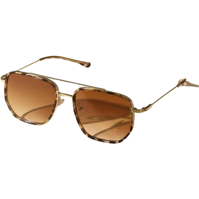 SHEIN 1pc Popular Design Copper Leopard Advanced Sense Unique Double Beam Design Geometric UV Protection Women Sunglasses For Appointment Outfits Musical Fe