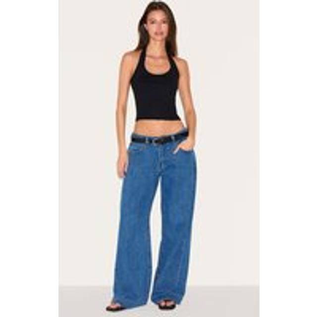 Dark Blue Low Rise Wide Leg Jeans, Dark Blue - 4