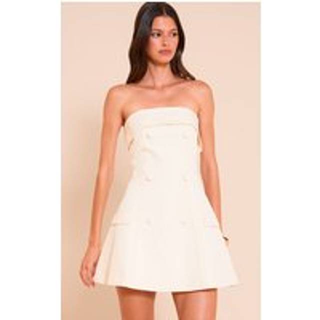 Butter Yellow Bandeau Foldover Detail Mini Dress, Butter Yellow - 4