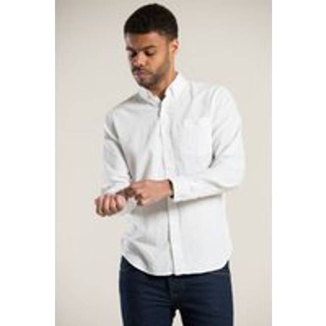 Nines Men Linen Blend Long Sleeve Button-Up Shirt with Chest Pocket in White | Size: large