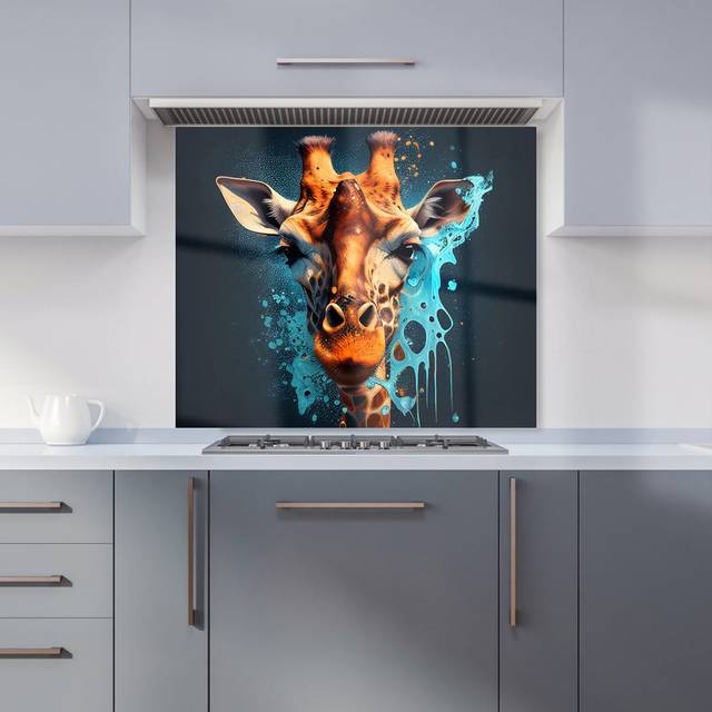 Warren Reed - Designer Blue Giraffe Face Splashart Kitchen Splashback W900Mm X H750Mm, Multi