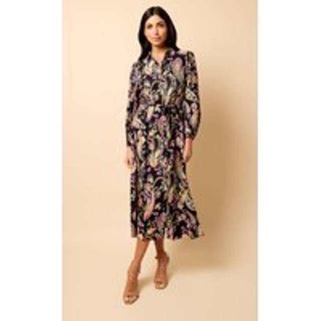 Saffron and Amber Pastel Paisley Print Midi Dress - Black - 10