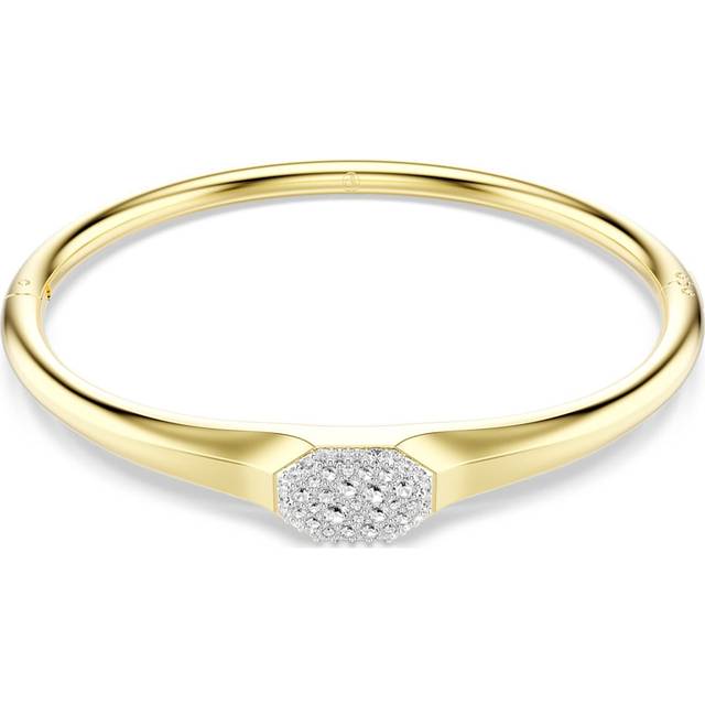 Dextera bangle, Round cut, White, Gold-tone plated - L