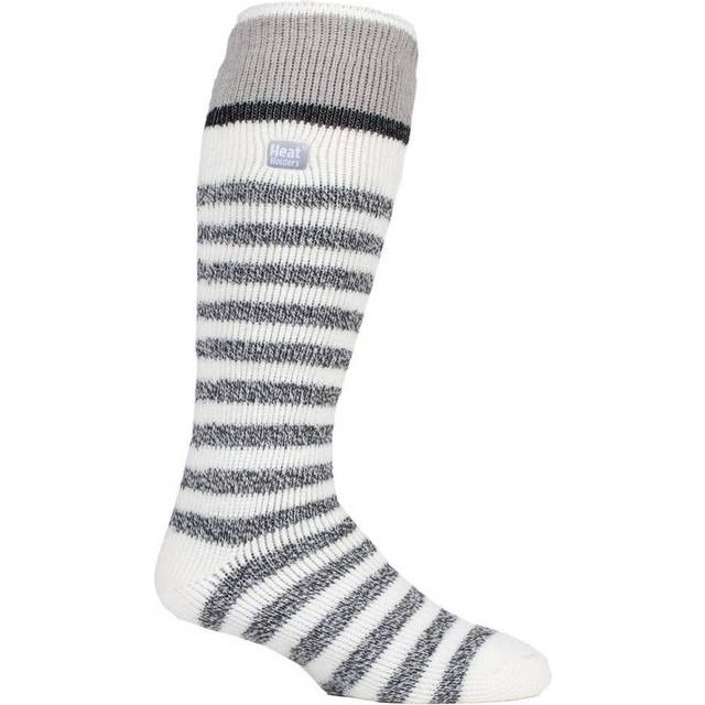 Heat Holders Mens Long Knee High Striped Ski Socks - Cream Nylon - Size UK 6-11