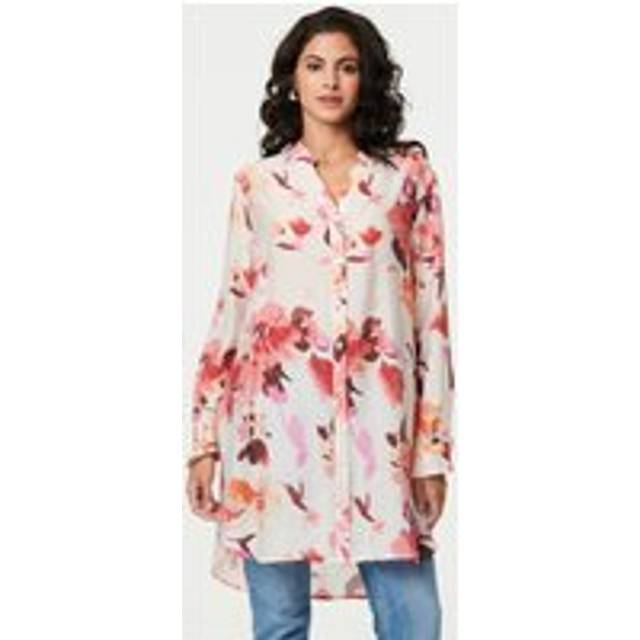 Floral Long Sleeve Longline Shirt Dress - Pink - 18