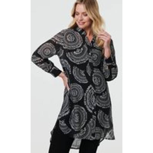 Abstract Sheer Relaxed Longline Blouse - Black - 14